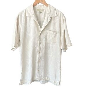 Tommy Bahama Men’s Silk Camp Shirt Cream Leaf Print Size S